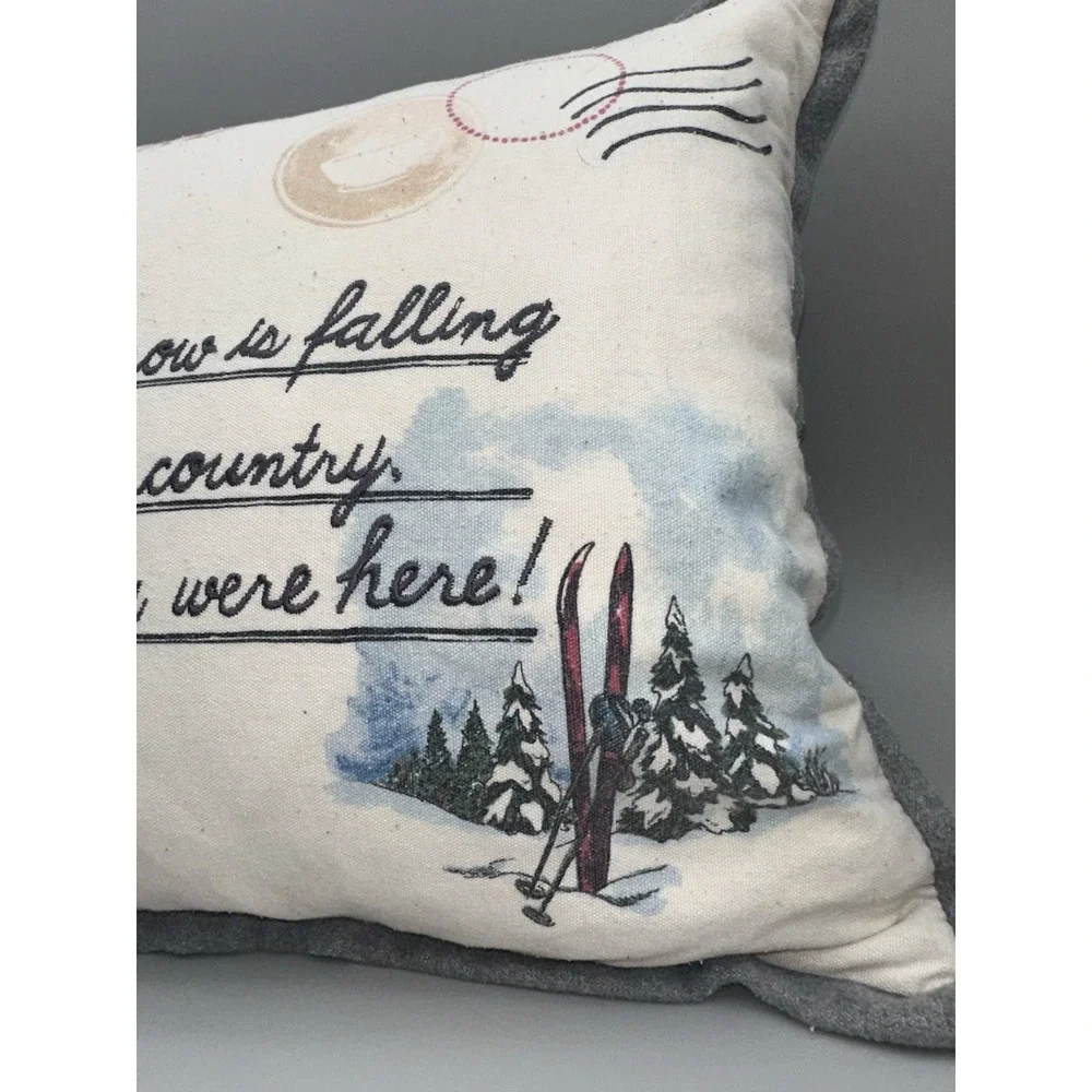 Aspen & Pine Ski Postcard Lumbar Pillow Cabin Lodge Winter Decor
